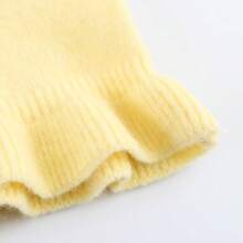 Women's Solid Color Knit Button, Ruched Trim, Pearl Frill Trim Long Sleeve Sweater, Autumn/Winter - Yellow - View 9