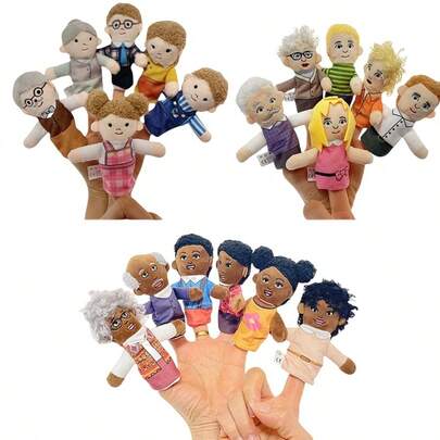 18pcs, 6pcs, 1pc, 3pcs Wooden Family Finger Puppets, Christmas, Halloween, Thanksgiving Gift, Role-Play Puppets For Family Members. Original Story Learning Auxiliary Puppets - Storytelling & Reading Props (Random Skin Tones: Black, Yellow, White; Random Clothing Patterns)