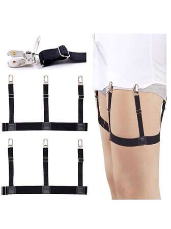 1 Pair Men's Shirt Stays Black, Adjustable Elastic Shirt Garters Shirt Holders Strap Belt With Upgrade Non-Slip Locking Clamps, Keep Shirt Tucked In