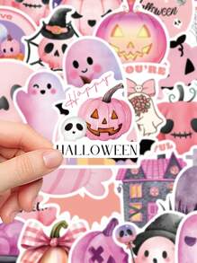 50pcs Pink Halloween Stickers Birthday Gift Birthday Decoration Graduation Season Gift For Handbook Journal Book Mug Fridge Skateboard Guitar IPad Decoration Material Stickers Wall Stickers Room Decor Wall Decor Wall Sticker Personalised Stickers Halloween Decor Home Decor Fall Decor