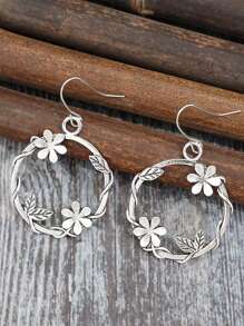 1 Par de Brincos Vintage de Metal com Desenho Floral e Vinha em Estilo Minimalista, Elegante Presente de Joias de Moda Retrô para Mulheres