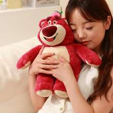 Miniso Jordgubbsbjörnsserien docka tecknad söt plyschkudde bekväm och hudvänlig gosedjur soffa ornament födelsedagsfestivalpresent 35,5 cm/13,98 tum - Rosröd - Visa 4