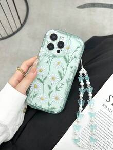 Floral Painting Cream Swirl Wavy Edge Gloss Painting Anti-Drop Phone Case With Handmade Beaded Bracelet Accessories Suitable For IPhone 16/11/16pro/16plus/16promax/16e/15Promax/13/14/12/XS/XR/7G/8P Phone Protective Cover - Multicolor - View 6