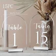 Transparent Acrylic Arch Shaped Table Numbers For Wedding, 12.7 X 17.78 Cm Arch Acrylic Table Number 1-10, With Acrylic Stand, Clear Acrylic Arch Shaped Table Sign, With Base, Reception, Party, Event Decor Summer Birthday Gifts Beach Back To School School Supplies Room Decor - Transparent - View 2