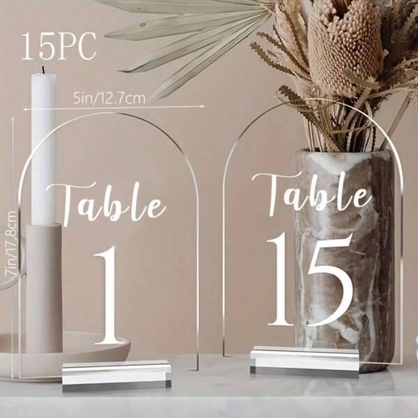 Transparent Acrylic Arch Shaped Table Numbers For Wedding, 12.7 X 17.78 Cm Arch Acrylic Table Number 1-10, With Acrylic Stand, Clear Acrylic Arch Shaped Table Sign, With Base, Reception, Party, Event Decor Summer Birthday Gifts Beach Back To School School Supplies Room Decor