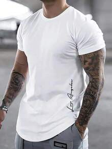 Manfinity Homme Hombres Camiseta con estampado de letra - Blanco - Ver 1