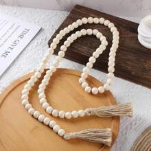 1pc Wood Bead Garland With Tassels, Home Decor, Natural Wooden Bead Garland, Perfect For Primitives, Room Decor, Country,Vintage Art, Home And Outdoor Decorations,Farmhouse Style Decor, It's A Nice Add To Decorate A Coffee Table