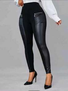 shakira Liso Sexy Poliéster Plieguess LEGGINS Diario Toda temporada - Negro - Ver 5