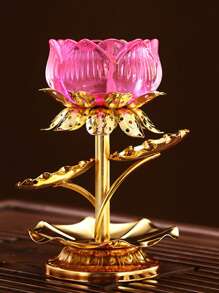 1pc, Elegant Crystal Lotus Candle Holder, Tabletop Religious Candlestick Decor, Alloy Butter Lotus Candlestick Ideal For Christmas, Easter, Thanksgiving, And More, Elegant Candle Holder, Candle Decor