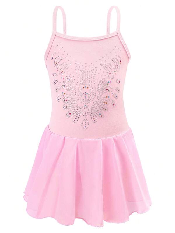 Costumes de danse pour filles, justaucorps de danse pour sport, pantalon ajusté pour jeune fille avec imprimé brillant de ballerine, jupe de danse de ballerine, tenues de ballet [Impression de strass aléatoire]