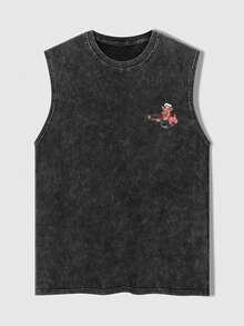 男士复古宽松水洗背心，创意红猪图案，休闲舒适宽松版型，轻盈透气面料，适合夏季户外活动和日常穿着