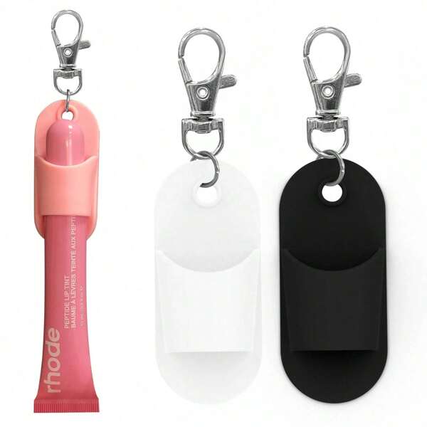1/2pcs Lip Gloss Keychain Holder Lip Balm Key Chain Cap Portable Lipgloss Holder , Portable Bracket Silicone Keycap With Lipstick Compatibility, Cute Women's Key Chain, Lipstick Bag Pendant, Very Suitable For Daily Fashion Accessories And Bag Accessories