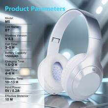 全耳覆蓋和可伸縮設計的新款掛耳式無線耳機,適用於商務和手機,具有hd通話、折疊大耳罩、hifi重低音和超長電池壽命,是廉價禮品無線耳機 - 銀色 - 查看 8