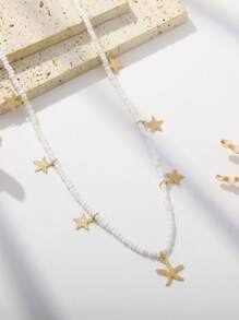 1 pieza Collar estilo océano con estrella de mar y cuentas para mujer, para vacaciones y uso diario