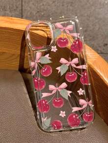 1pc Cute Cartoon Cherry Bow Pattern Phone Case Compatible With Apple Phone 16/11/12/13/14/15/15pro/15 Plus/15 Promax/7plus/8plus/X/Xs Max/Xr/11pro/12pro/13pro/14pro/12mini/13mini/11promax/12promax/13promax/14promax/14plus/6/6s/6plus/7/8/16Pro/16plus/16promax/Galaxy/A54/A14/A12/A13/A15/A32/A33/A24/A52S/S20/S21/S22/S23/S24/S23Plus/S24ultra Waterproof Shockproof Anti-Fall Scratch Resistant - Multicolor - View 1