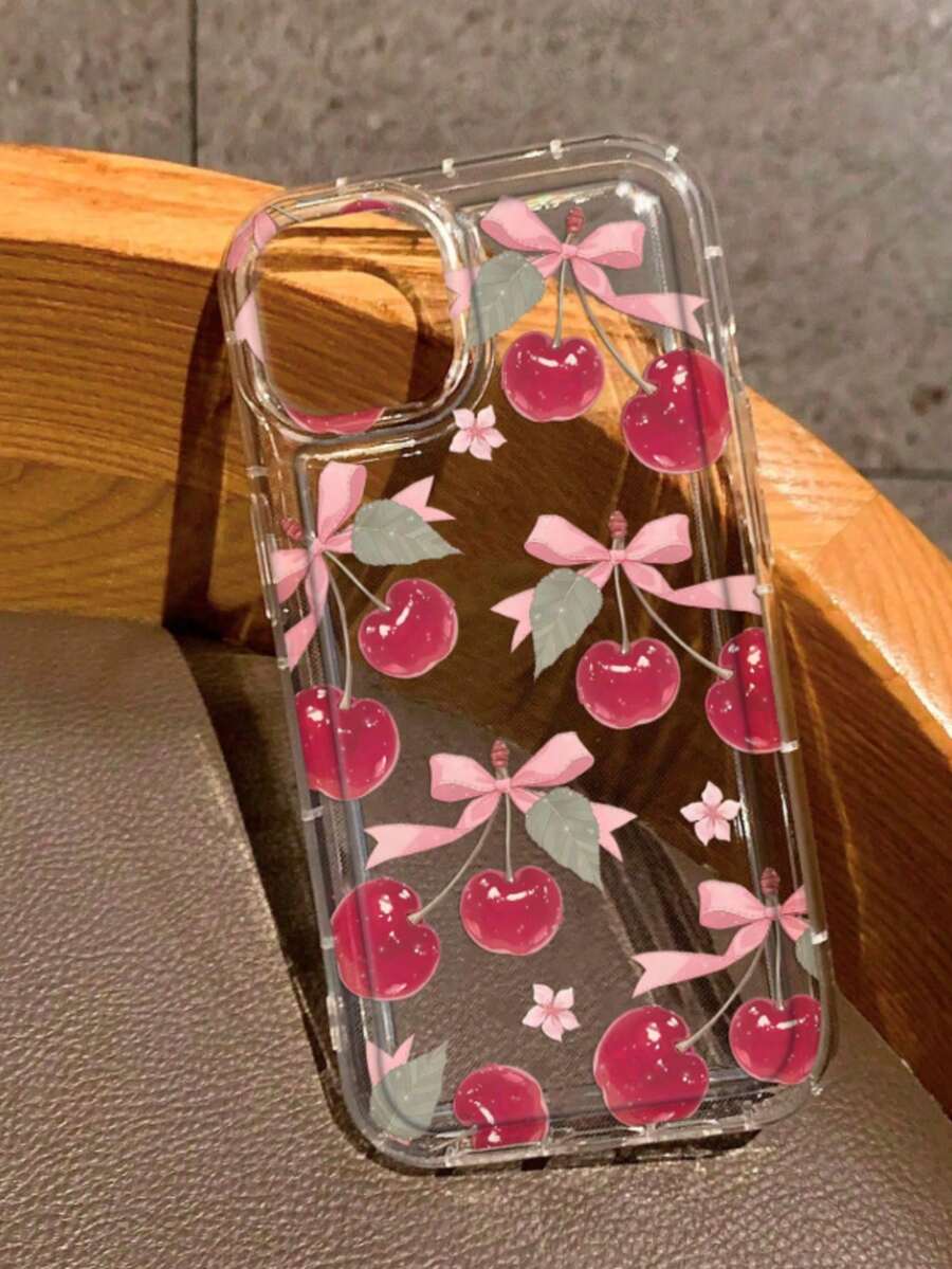 1pc Cute Cartoon Cherry Bow Pattern Phone Case Compatible With Apple Phone 16/11/12/13/14/15/15pro/15 Plus/15 Promax/7plus/8plus/X/Xs Max/Xr/11pro/12pro/13pro/14pro/12mini/13mini/11promax/12promax/13promax/14promax/14plus/6/6s/6plus/7/8/16Pro/16plus/16promax/Galaxy/A54/A14/A12/A13/A15/A32/A33/A24/A52S/S20/S21/S22/S23/S24/S23Plus/S24ultra Waterproof Shockproof Anti-Fall Scratch Resistant - Multicolor - View 1