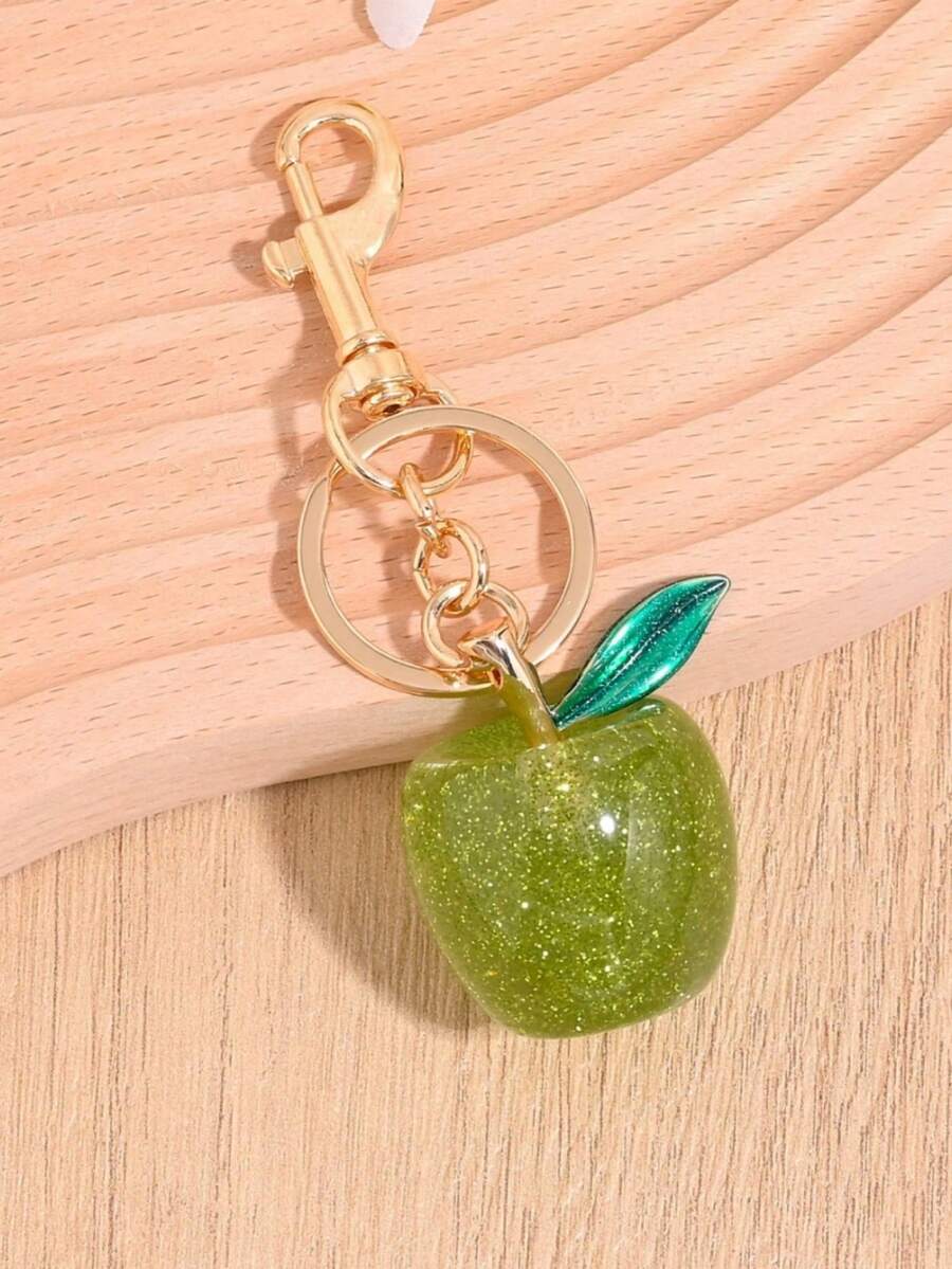 1pc Women's Realistic 3D Apple Keychain Glitter Fruit Pendant Bag Charm - Green - View 1