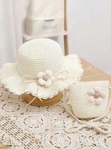 1 pieza Sombrero de paja de verano para niñas, sombrero de playa con ala grande y protección solar para princesa
