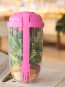 2/1 Pieza Taza portátil para ensalada con tapa y tenedor - Transparente, Recipiente mezclador de PP adecuado para ensaladas frescas, verduras y frutas - Adecuado para llevar el almuerzo y el desayuno, Mezclador de ensalada enlatada, Taza de avena con cuchara y tapa, Taza de leche y yogur bajo en grasa, Taza portátil para pérdida de peso adecuada para un estilo de vida saludable, Útiles escolares adecuados para mujeres, Útiles escolares de vuelta a la escuela, Botellas de agua, Exterior, Camping