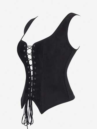 Corset Top Tank Front Lace-Up Broad Shoulder Ladies Shapewear Crop Top, Can Be Worn Outerwear As Bodysuit, Corset, Punk Vest For Prom, Masquerade, Cosplay Costume, Halloween, Waist Trainer