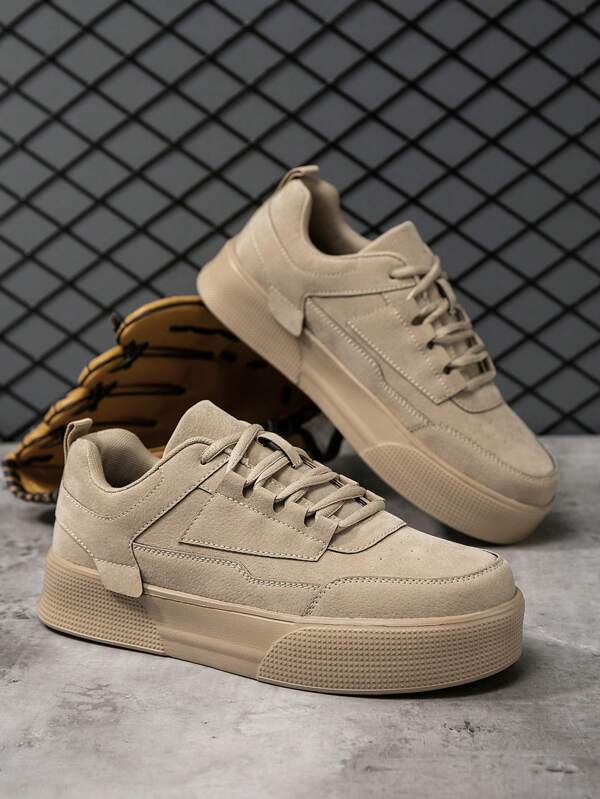 Men's Vintage Fashion Classic Khaki Leather-Suede Mix Flat Casual Shoes, Outdoor Versatile Daily Wear Comfortable Lightweight Lace-Up Plus Size Sneakers ,Gym 2000s Style Valentine's Day Ideas