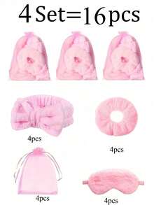 4/8/12/16/20 件/套水疗过夜派对套装：粉色头带、毛绒眼罩、天鹅绒发圈和欧根纱袋 - 非常适合女孩的睡衣派对和水疗活动母亲节毕业典礼 - 彩色 - 查看 11