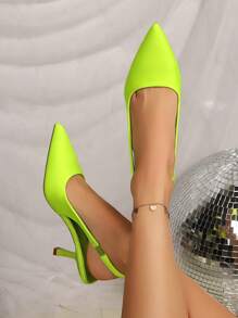 Green Pointed Toe High Heel Women's Sandals,Slim Heel Closed Toe Fashionable Ladies Shoes