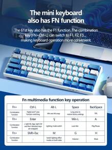 AULA F3361 Mini Keyboard, 61-Key Layout, Wired Connection, Cool Backlight Effect, True Mechanical Axis, Ergonomics, Plug And Play, Suitable For Office Computers And Notebooks, Highly Attractive Color Matching Keyboard For Girls