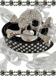 Personalized Men's Belt, Punk Youth Belt, Versatile And Rivet Belt With Skull Head Decorative Buckle, Non-Mainstream.