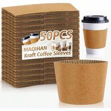 MAQIHAN 50PCS Coffee Cup Sleeves - Hot Coffee Sleeves Disposable Cold Drinks Iced Insulator Cozy Sleeve Coffee Shop Essential Corrugated Paper Insulated Hot Beverage Hand Protection Sleeve Fit 12-20oz - 50 - View 9