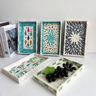 1 pieza Bandeja de 9.84" de concha natural, Bandeja de té de alta gama de nácar, Plato de almacenamiento para decoración del hogar, Estilo escandinavo elegante