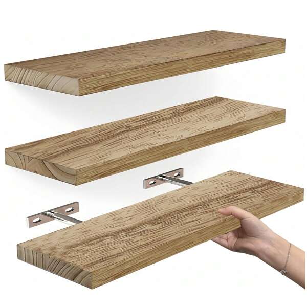Set van meerdelige rustieke houten wandplanken, houten planken in boerderijstijl met verborgen beugels voor badkamer, slaapkamer, kantoor, decoratief opbergrek voor de start van het schooljaar