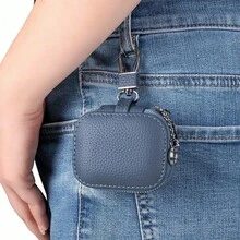 Portachiavi compatto in pelle vera con custodia per auricolari - leggero, portabile, porta chiavi d'auto e organizzatore per cuffie senza fili - opzioni colore nero, marrone, rosa, custodia portatile | portachiavi | chiusura durevole, regalo anniversario, regalo divertente, piccoli regali, idee regalo