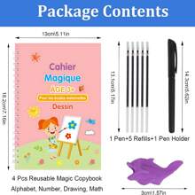 Libros mágicos 3D franceses para niños, cuadernos de caligrafía de aprendizaje, libros de ejercicios de letras, números, matemáticas y dibujo, cuadernos set de 4 libros, libros de matemáticas y caligrafía Montessori