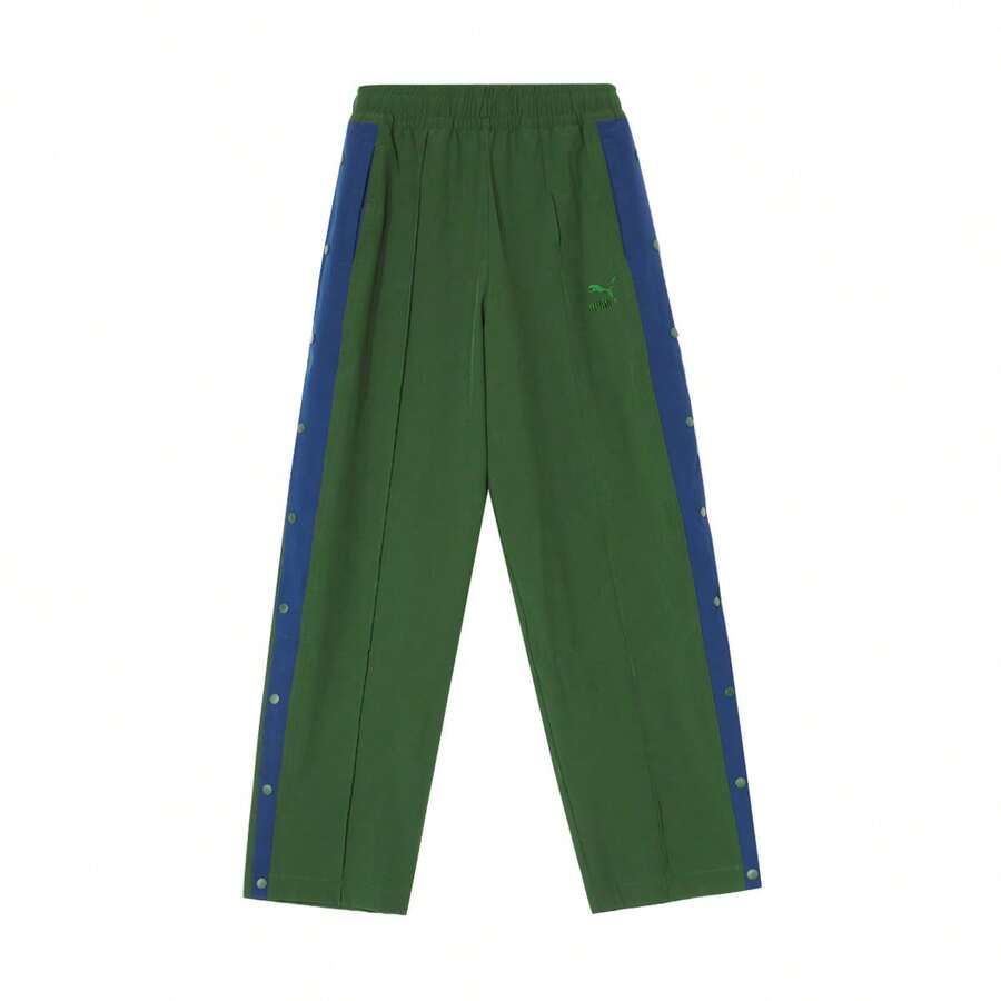 Puma Loose Retro Fashion Classic Button Design Pants, Unisex Color Block Straight Leg Sweatpants 62820476 - Army Green - View 1