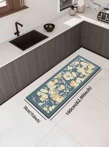 1 pezzo Stuoia da cucina in silicone per il fango, con motivo floreale in blu-verde e beige, stile elegante campagnolo vintage, spessore 3 mm, impermeabile, tappeto antifatica per la cucina, adatto per cucina, bagno, ingresso, lavanderia