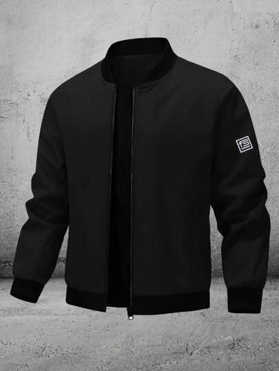 男士休闲拉链夹克，厚实轻质涤纶面料，常规版型，适合健身训练、休闲装和户外运动