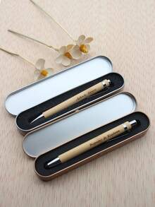 1pc Personalized Custom Bamboo Ballpoint Pen Set, Pen,Equipped With A Metal Pen Box, Bamboo Rod Touch Ballpoint Pen, School Supplies,Laser Engraved Logo Promotional Pen, Suitable For Wedding Favors And Signatures, Business Gift Customization, Back-To-School Supplies, Daily Use, Office Signing Pens, Office Supplies,Gifts For Daughters, Sons, And Friends.Christmas Gift