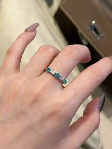 2 件罕见设计帕拉伊巴彩色方晶锆石镶嵌钥匙项链和戒指套装，精致时尚女士珠宝，适合日常、度假、派对，适合送给闺蜜的礼物 - 寶藍色 - 查看 5