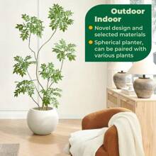 1pc Large Spherical Plastic Planter Pot, Contemporary Round Plastic Flower Pot, Lightweight Floor-Standing Indoor/Outdoor Decorative Pot For Realistic Artificial Trees, Modern Home & Garden Decor, Ideal For Home Decor, Room Decor, Bedroom Decor, Wedding Decor, Garden Decor And Birthday Decorations