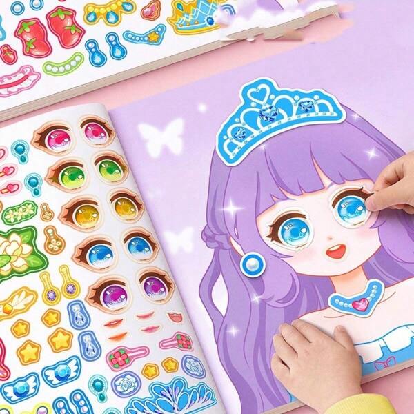 Juguete educativo Montessori - Libro de Pegatinas de Vestido de Princesa, Libro Silencioso, Conjunto Creativo de Pegatinas de Maquillaje DIY para Niñas de 3 a 6 Años, Regalos y Juguetes para Niños