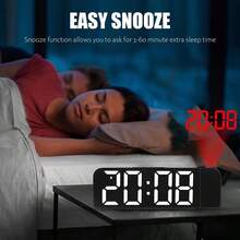 1 件智能 LED 投影闹钟，带 180° 旋转投影仪，USB 供电，12/24 小时格式，可调亮度，温度显示，日期和时间记忆，适用于卧室或家庭办公室，房间装饰数字时钟卧室装饰宿舍装饰返校学校装饰学校惊喜 - 彩色 - 查看 8