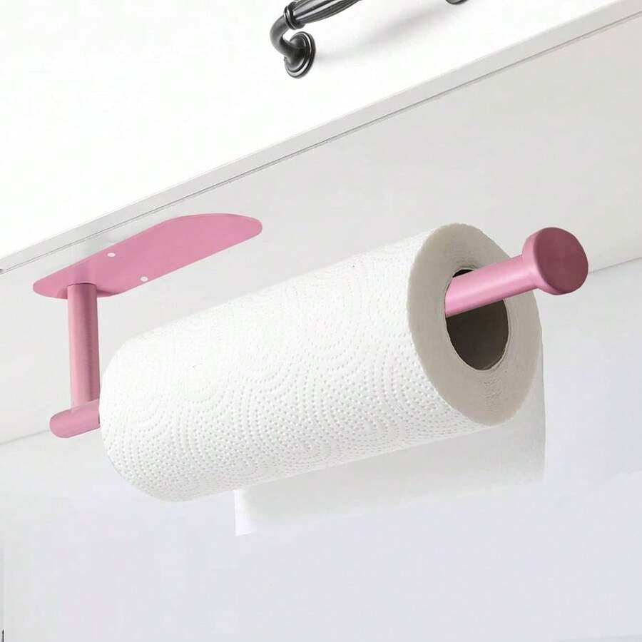 Pink Paper Towel Holder - Self Adhesive Or Drilling, Under Cabinet Or Wall Mounted - Hồng - Xem 1