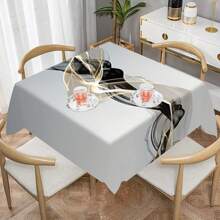 1 pieza Mantel de poliéster, diseño de patrón de pintura de nubes fluidas en color negro y dorado, mantel gris - perfecto para el hogar, la cocina, el restaurante, la fiesta, el festival, el regalo, la boda, la decoración de interiores y exteriores