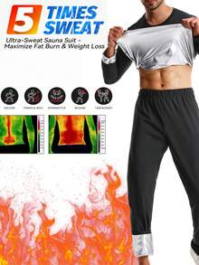 1set,Outdoor Sports Men's Sweatshirt Long Sleeved Pants Set, Suitable For Sports Such As Basketball, Running, Hiking, Fitness, Etc. Cross Border Hot Selling European And American Men's Fitness Suit Set, Casual Silver Coated Sports Sweatshirt Shapewear Round Neck Top With Elastic Band Fitness Pants Workout Clothes