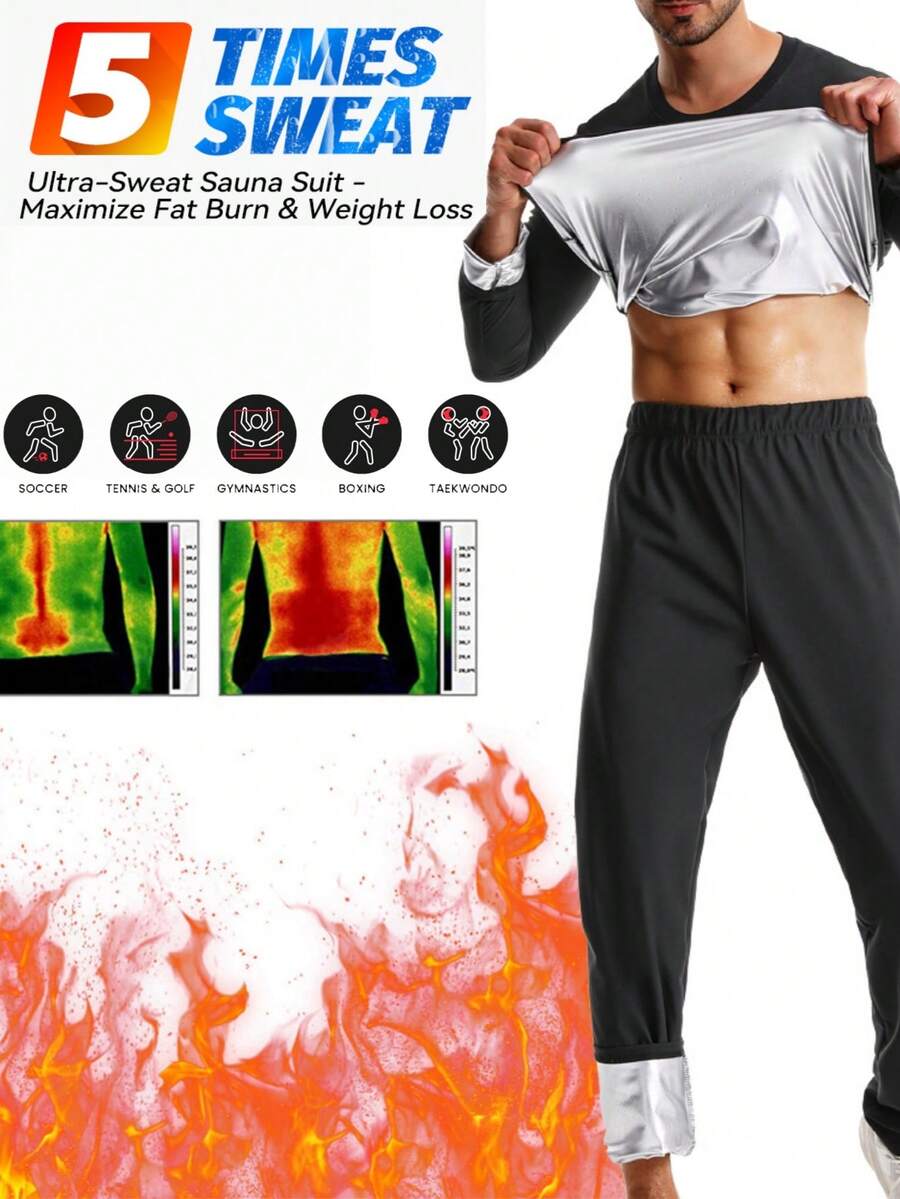 1set,Outdoor Sports Men's Sweatshirt Long Sleeved Pants Set, Suitable For Sports Such As Basketball, Running, Hiking, Fitness, Etc. Cross Border Hot Selling European And American Men's Fitness Suit Set, Casual Silver Coated Sports Sweatshirt Shapewear Round Neck Top With Elastic Band Fitness Pants Workout Clothes