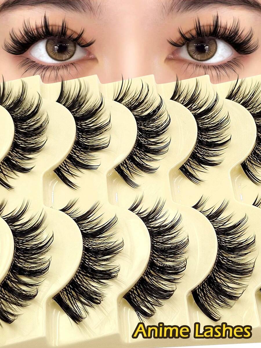 Asiteo 5 Pairs Exaggerated Cartoon Style False Eyelashes - Reusable, Transparent Stem, Pointed Tip Design, Anime Style, Natural Makeup Effect, Lightweight And Flowy, Japanese Inspired False Lashes, Suitable For Cosplay And Daily Makeup - Easy To Wear And Remove, Durable And Comfortable - 尖尾漫畫款 - 查看 1