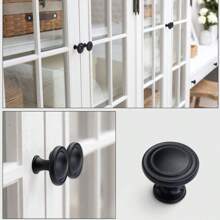 10pcs Matte Black Aluminum Cabinet Knobs, Solid Metal Round Drawer Pulls, 1 Inch Flat Stainless Steel Handles Suitable For Nursery, Kitchen, Dresser And Doors