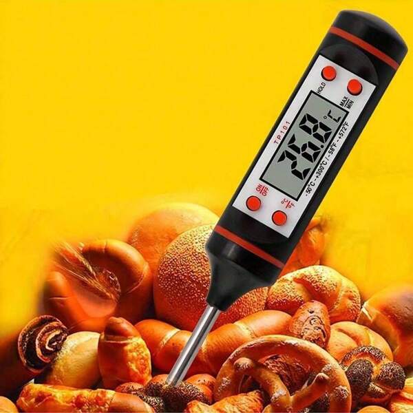 1 pieza Termómetro de inserción sólido-líquido de acero inoxidable tipo sonda para medir temperatura, termómetro electrónico, termómetro de alimentos no electrónico, termómetro para hornear, termómetro de aceite, para medir temperatura de fritura, aguja de acero inoxidable