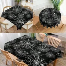 Față de masă cu imprimeu de pânză de păianjen, 1 buc., față de masă de Halloween din fibră de poliester, dreptunghiulară sau rotundă, impermeabilă, imprimare digitală, potrivită pentru sufragerie, uz casnic, mese în aer liber, mese rotunde mici